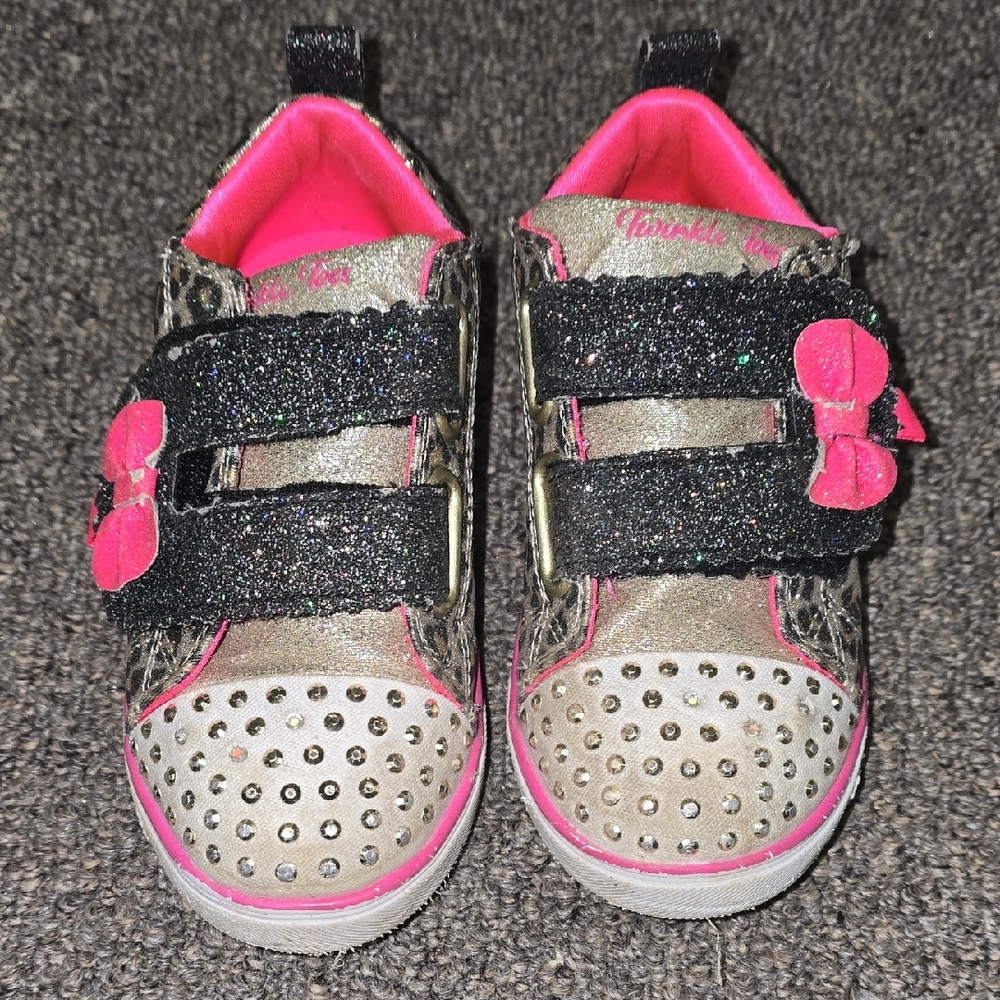 Skechers Pink and Gold Sparkle Sneakers with Velcro Straps
